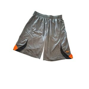 Nike Basketball XXL Long Shorts Gray Bkack Orange Colorblock Mesh Dazzle Shiny